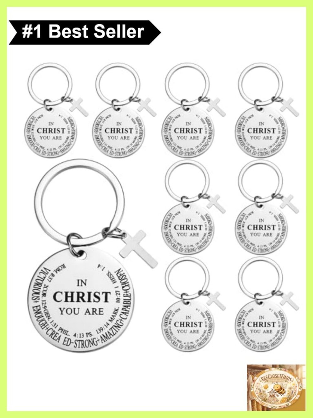 12 Pcs Christian Keychain Set Metal Cross Charm Bible Verse Religious Gift